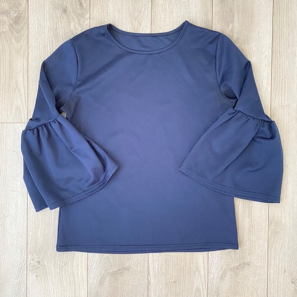 Navy Blue 3/4 Bell Sleeve Top - Picture 2 of 11